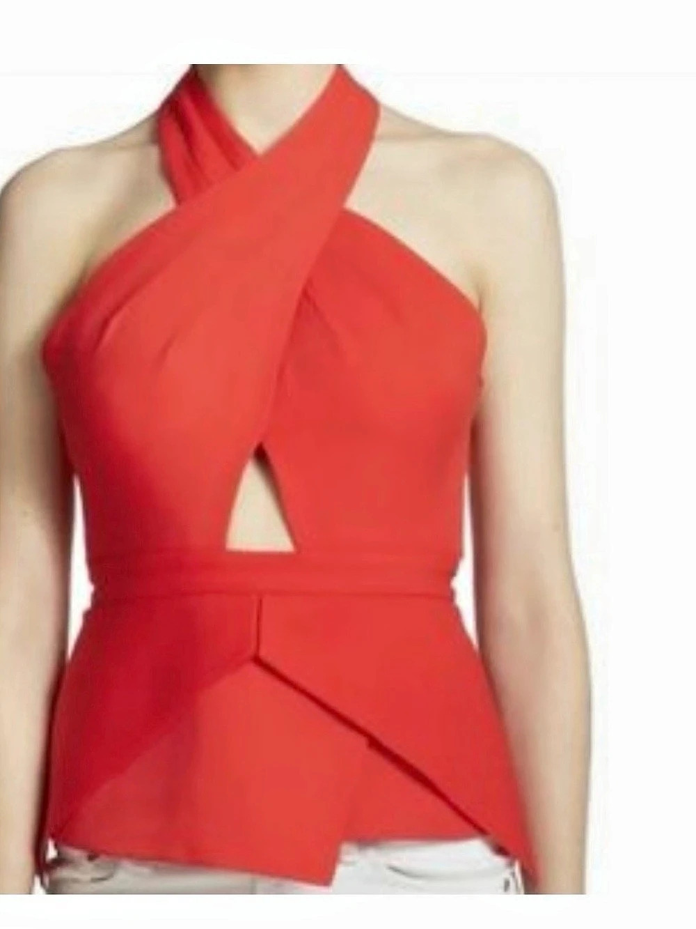 BCBGMAXAZRIA Sculpted Peplum Halter Top Red